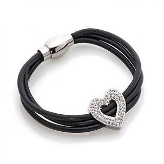 231 905 stately steel 3 row leather cord bracelet with crystal