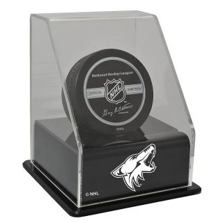 229 165 nhl team logo angled single hockey puck display case phoenix