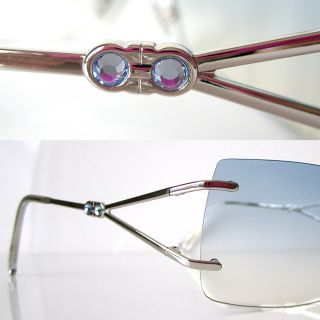 100 Salvatore Ferragamo Frameless Sunglasses Clear Blue Crystals Case