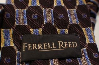 Ferrell Reed Tie Black Blue Geometric Pattern Made in USA