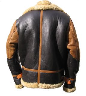 New B 3 Leather Flight Jacket Real Fur Sheepskin Flying Coat Brown s M