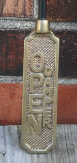 Unusual Brass Covered Fireplace Damper Open Closed Sign with Hanging