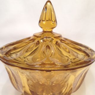 Beautiful Vintage Fairfield Amber Glass Covered Footed Candy Dish Bowl