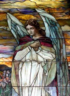 Awesome Pair of 8H Stained Glass Tiffany Angel Windows