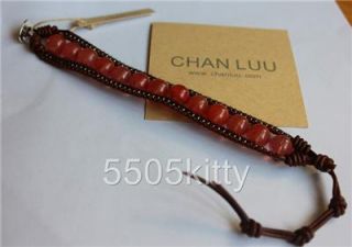 Chan Luu Coral Beads and Nuggets Single Wrap Bracelet on Leather