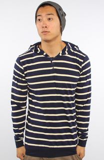 All Day The Henley Hoody in Navy Cream Stripes