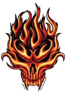 Flame Skull with Fangs Tribal Design Sticker  Y AD920