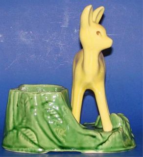 Vintage Shawnee Pottery Deer Fawn Planter Yellow Green