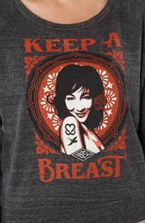 Obey The Keep A Breast Slouchy Raglan Top in Heather Charcoal