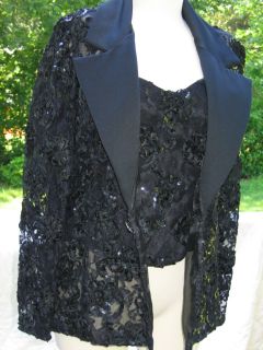 PC Farinae Collection Black Evening Lace Suit Size 8