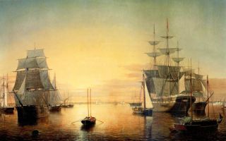 Boston Harbor SHIP by Fitz Hugh Lane Repro Canvas Paper
