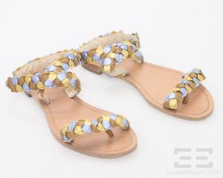 Farylrobin Metallic Blue Gold Woven Flat Sandals Size 6