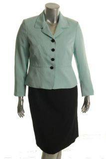 Evan Picone New Blue 2pc Ribbed Long Sleeve Seamed Jacket Skirt Suit