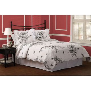 EVANS MEADOW Black White BUTTERFLY TOILE F QUEEN COTTON QUILT SET