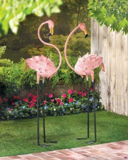 set of 2 flamboyant pink flamingo garden stakes