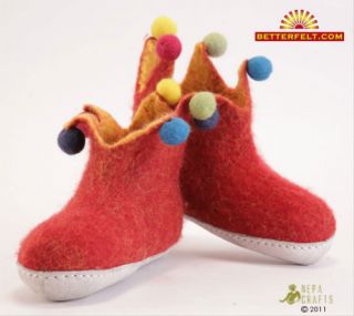Export Quality Felt Natural Red Color Jester Children Shoes
