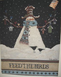 Feed the Birds Jacquard Tapestry Wall Hanging Snowman Birdhouse Made