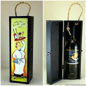 Tracy Flickinger Barmaid Mud Pie 1 Wine Bottle Carrier Wood Gift Box