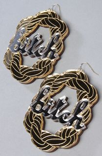 NEIVZ The Btch Mirrored Doorknocker Earrings in Gold
