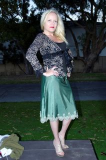 Ann Ferriday Green Satin Embroidered Skirt