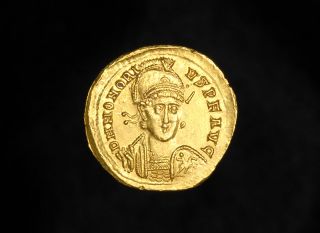 Ancient Gold Solidus Constantinople Coin of Emperor Honorius