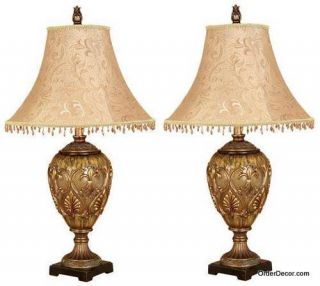 Set/2 FLEUR DE LIS Table Lamps, Pair, Gold, Traditional
