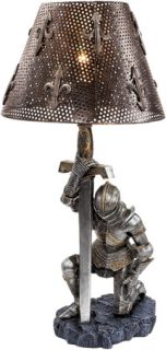  Kneeling Battle Weary Knight Metal Fleur de lis Shade Table Lamp