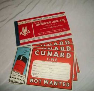  1950s Travel Combo (American Airline Tickets & Cunard Baggage Labels