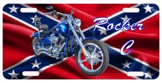 Your Harley Davidson and text on a Custom made Rebel Flag License