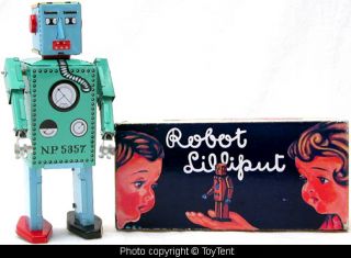 chaos in the robot factory multicolor tin toy Lilliput Robot