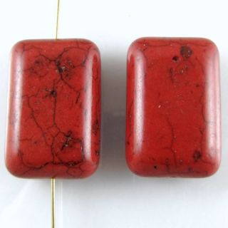 Gemstone Focal Beads RED CANDY TURQUOISE RECTANGLE 20 x 30mm (2)