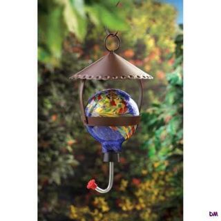 Gazebo Pavilion Style Hummingbird Feeder with Multi Color Hand Blown