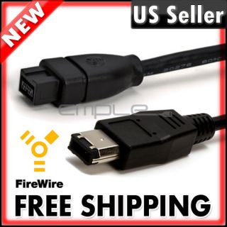 3FT FIREWIRE 800 400 CABLE 9 to 6 PIN 6 IEEE1394B 3 FT Black