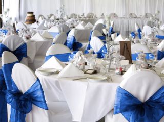 20 Royal Blue Organza Chair Covers Sash Bow Wedding New
