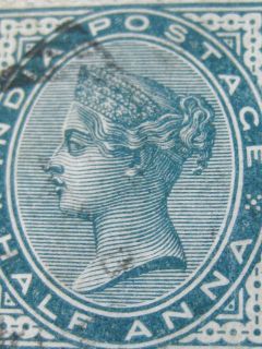  India Queen Victoria Half Anna Green Printing Stamp w Letter