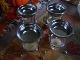 CANDLE HOLDERS METAL FONDUE? AROMA THERAPY TEA PARTY SET OF 4