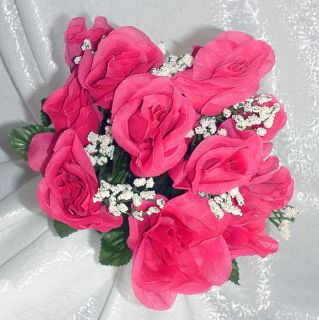  Roses Watermelon Fuchsia Pink Silk Wedding Flowers Centerpieces