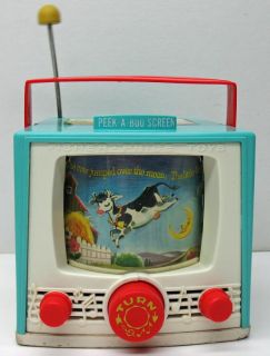 vintage fisher price music box tv toy 196 double screen hey diddle