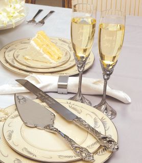 Wedding Reception Table Decoration Flutes & Cake Knife Serving Set