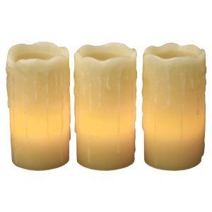Flameless Wax Candles Battery Operated Ivory 3 Set New