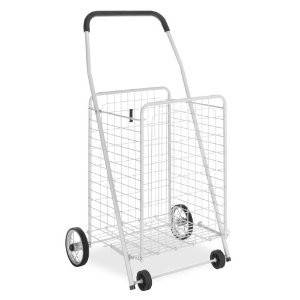 Lightweight Folding Rolling White Utility Basket Grocery Cart 4 Wheel