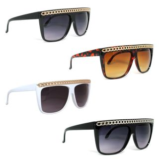 Lady Womens Flat Top Chain Sunglasses Large Lens Retro Trendy Full