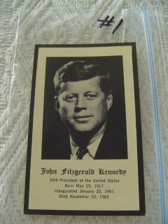 John Fitzgerald Kennedy Memorial Card  Excellent Vtg 1