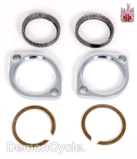 Chrome Exhaust Flanges Kit Tapered Gaskets Fit Harley Evolution 1985