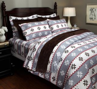 Printed Cotton Flannel Full Queen Duvet Cover Swiss Bliss Gray