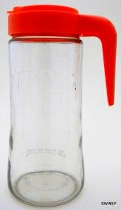  Decanter Vintage Anchor Hocking Glass w Orange Plastic Lid 1 Qt