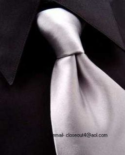Satin Silver Formal Windsor Knot Tie for Tuxedo