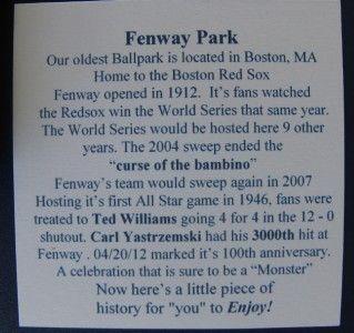 Authentic FENWAY PARK stadium seat wood Cufflinks BOSTON Red Sox NIB