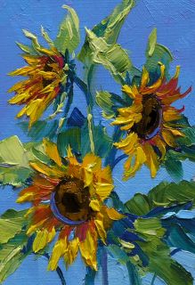 Mikki Senkarik Original Oil Painting ACEO Sunflowers Pen and Ink
