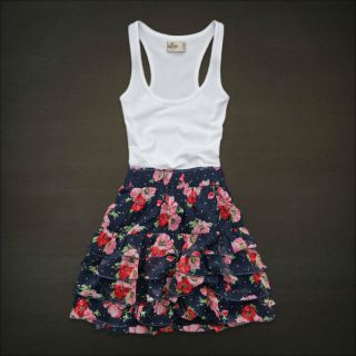 NWT   HOLLISTER FOUNTAIN VALLEY DRESS; WHITE TOP W/ FLORAL BOTTOM (X